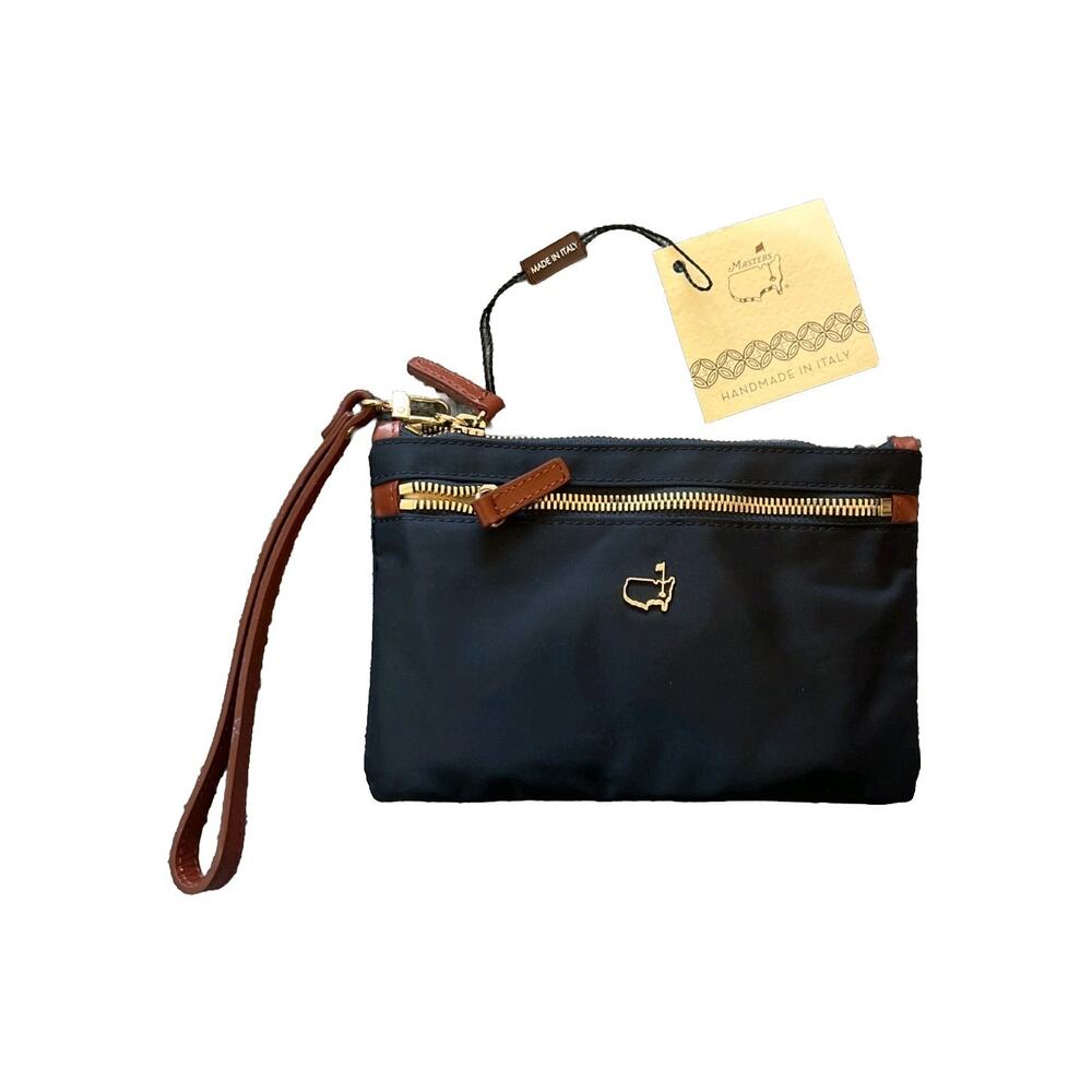 NWT Masters Golf Black Zip Clutch Purse Wristlet Augusta National Golf Italy